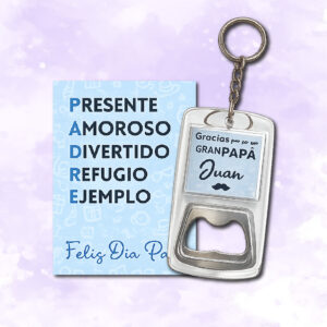 llavero doble cara destapador con tarjeta personalizado