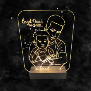 mini lámpara acrílica personalizada con base de madera