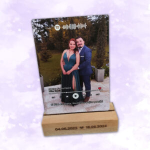 mini placa acrílica personalizada con base de madera