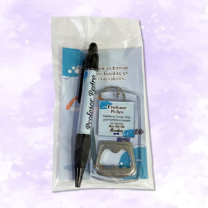 combo lapicero + llavero destapador + tarjeta personalizado